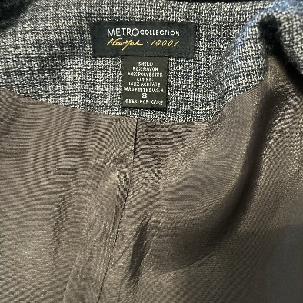 Metro Collection New York Micro Houndstooth Full Zip Blazer Velvet Collar Size 8 - Picture 6 of 12
